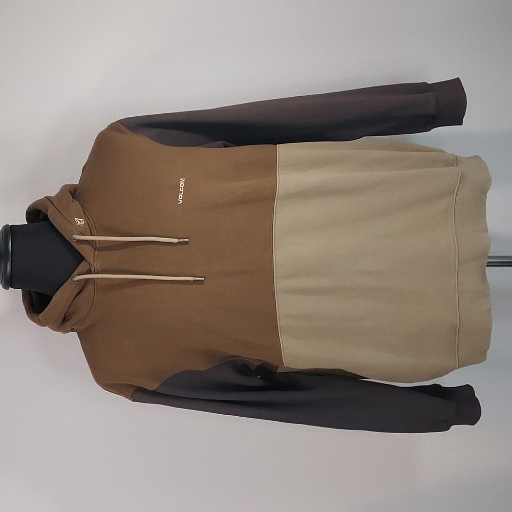 Volcom Two-Tone Brown Tan Drawstring Hoodie Sweatshirt w/ Pockets Size XL